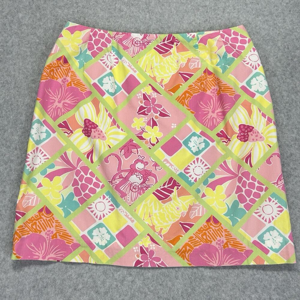 Lilly Pulitzer Vtg Mini Skirt Size 6 Multicolor Floral Monkey Check Print A Line